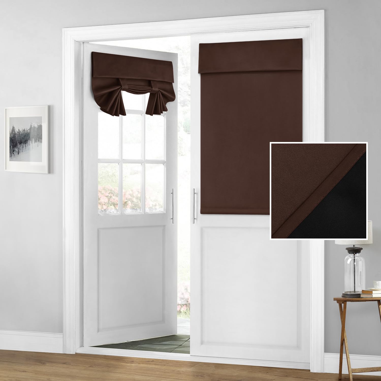 Homeideas 100% Blackout French Door Curtains, Privacy Door Curtains For Door Window, 30 X 40 Inch Room Darkening Curtains, Therm